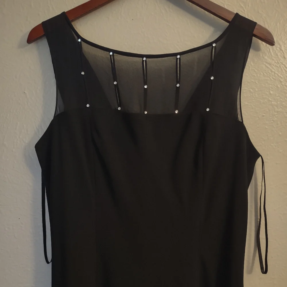 Evan-Picone Black Rhinestone Embellished Drape Back Dress Size 16 - Picture 3 of 16